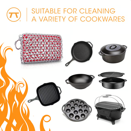 Cast Iron Chain Scrubber w Silicone Pad