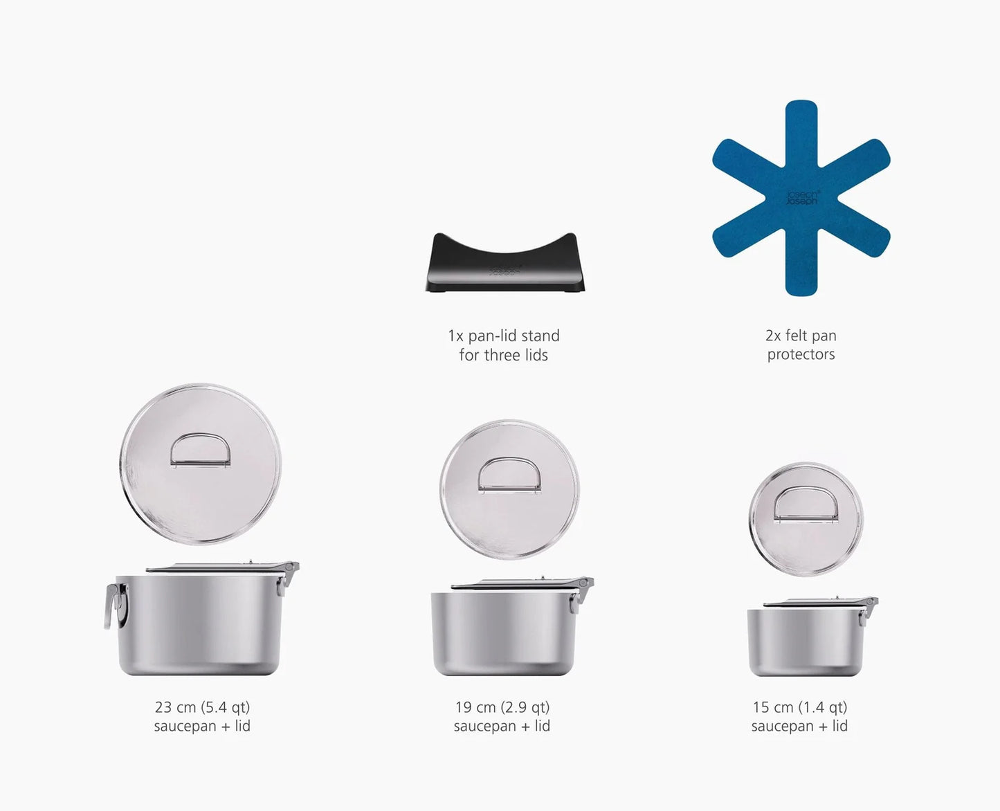 SpaceSteel™ Set of 3 Sauce Pans with Lids - Joseph Joseph