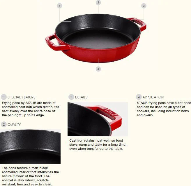 Staub 10"/26cm Double Handled Fry Pan - Cherry Red *b/o until end Feb 2026*