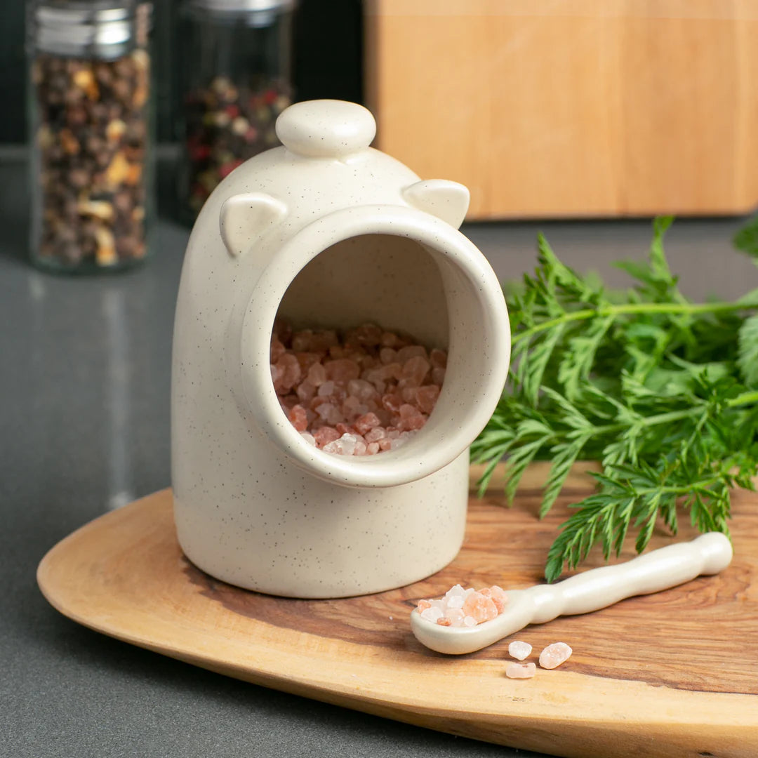 Stoneware Salt Pig w/spoon Oat