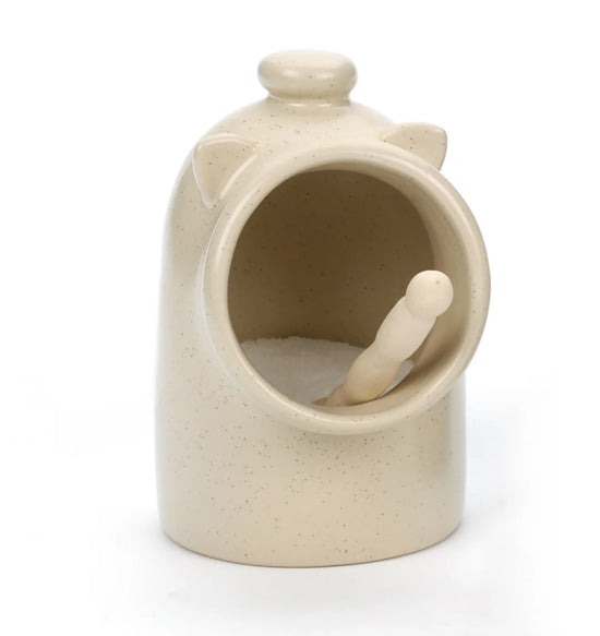 Stoneware Salt Pig w/spoon Oat