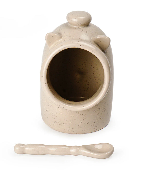 Stoneware Salt Pig w/spoon Oat