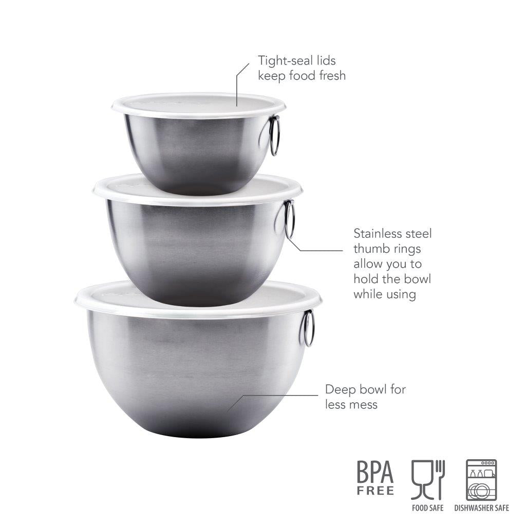 TOVOLO® Stainless Steel Mixing Bowl Set With Lids S/3