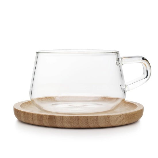 VIVA Classic Glass Tea Cup and Bamboo Saucer (40% OFF *FINAL SALE*)