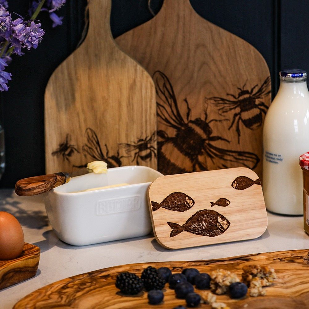 Butter Dish - Fish Repeat White