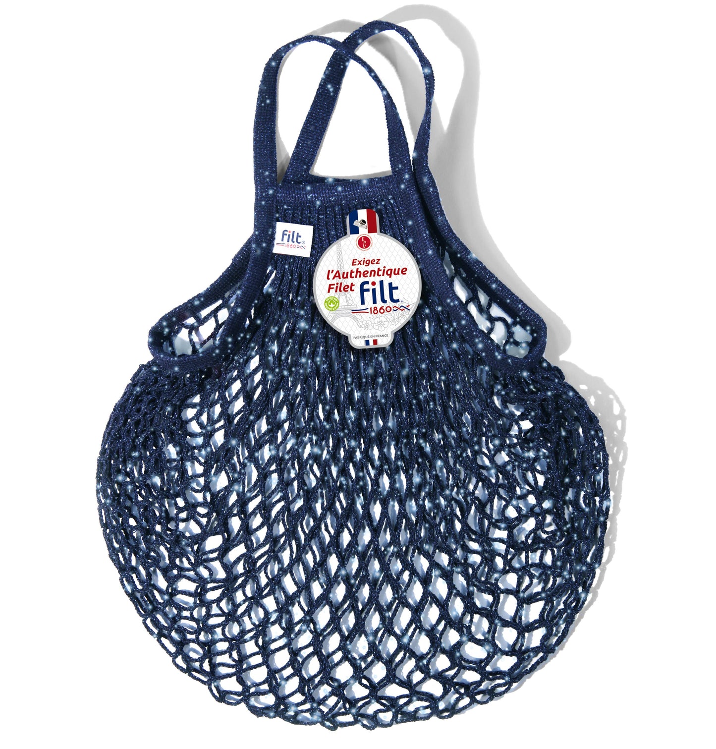 Net Shopping Bag Navy Paillettes small handles