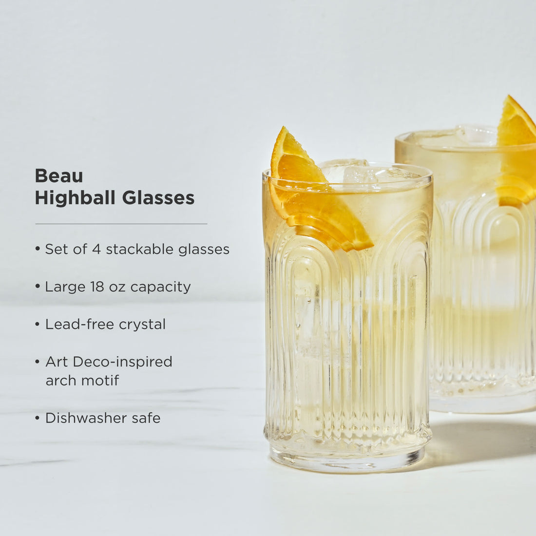 Viski Crystal Deco Beau Highball - 18oz/532ml