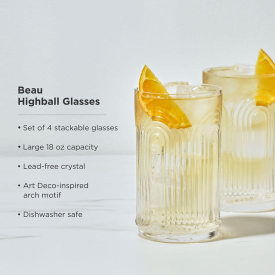 Viski Crystal Deco Beau Highball - 18oz/532ml