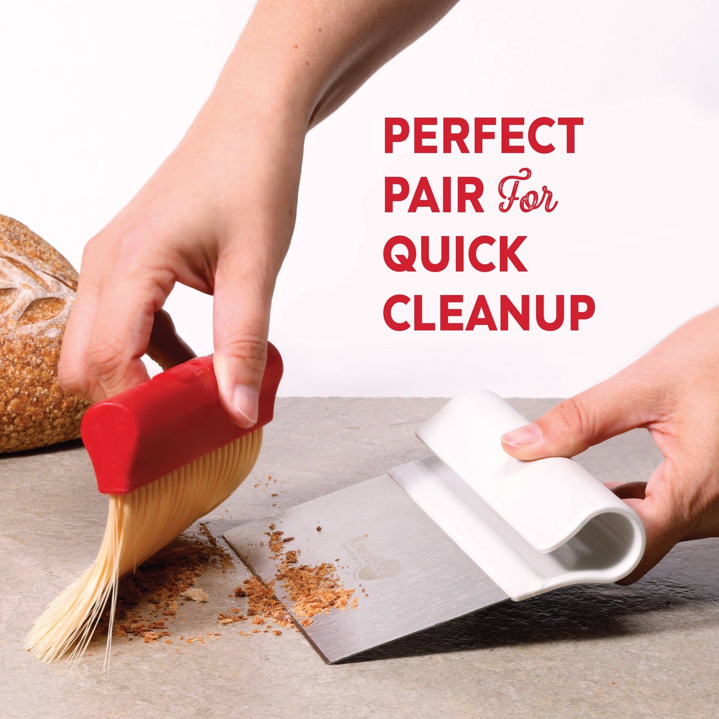 KneadAce Bench Scraper and Baker's Brush White / Red