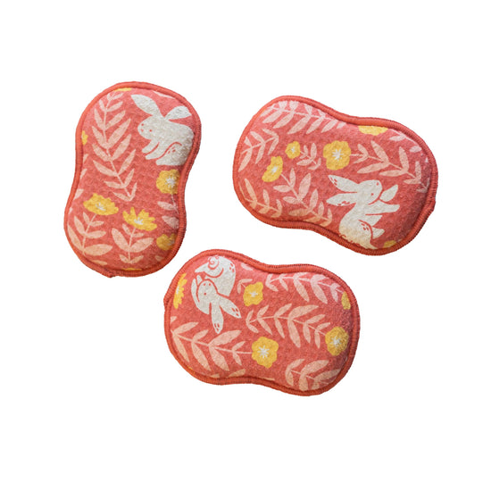RE:usable Sponges (Set of 3) - Nuthatch Bunny Meadows: Deep Coral