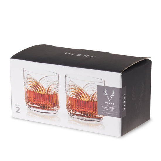 Viski Crystal Deco Beau Lowball Tumblers - 11oz