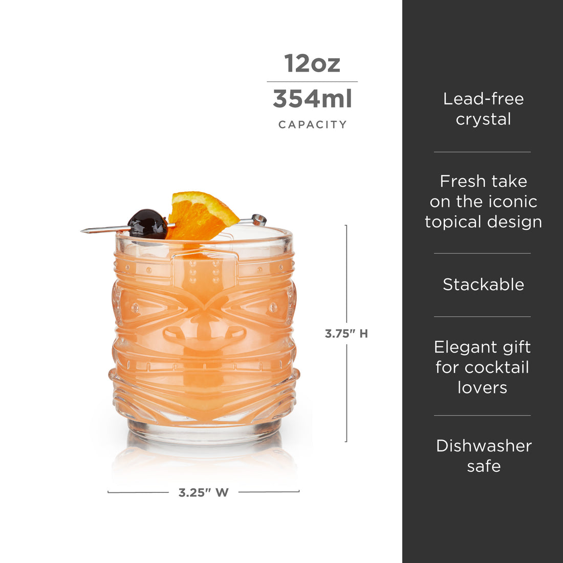Viski Crystal Tiki Lowball Tumblers Pacific S/2 - 12oz