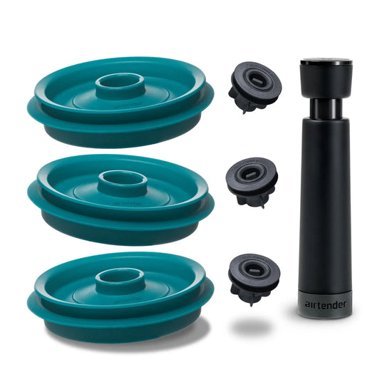 Airtender Clip-Top Vacuum Lid Set of 3 + 1 Pump