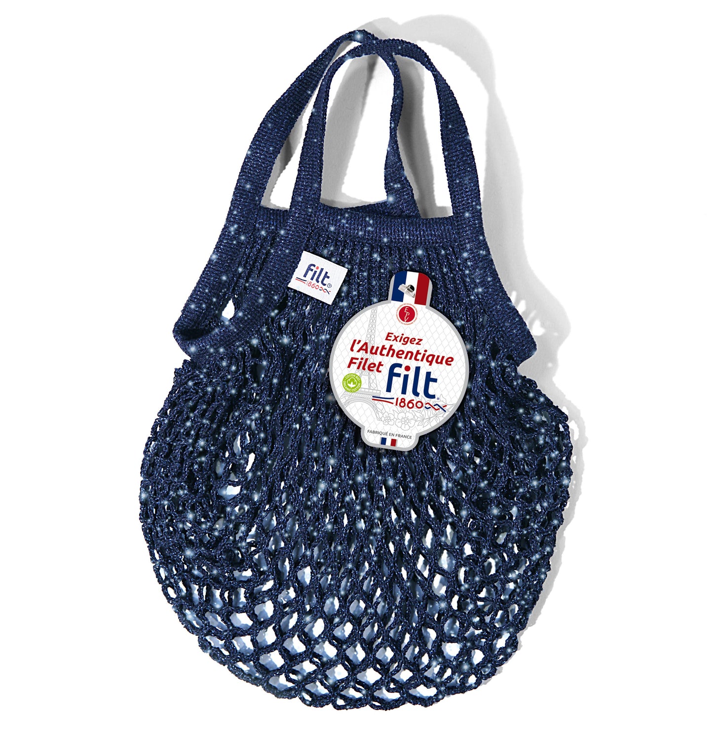 Net shopping bag Navy Paillettes mini size