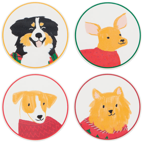 Ceramic Coaster - Soak Up S/4 - Holiday Hounds