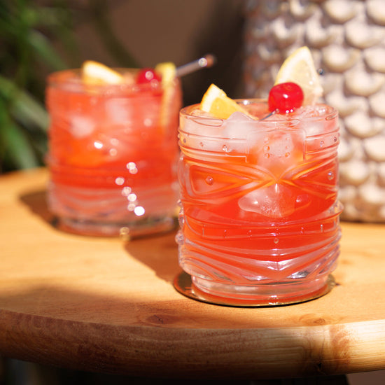 Viski Crystal Tiki Lowball Tumblers Pacific S/2 - 12oz