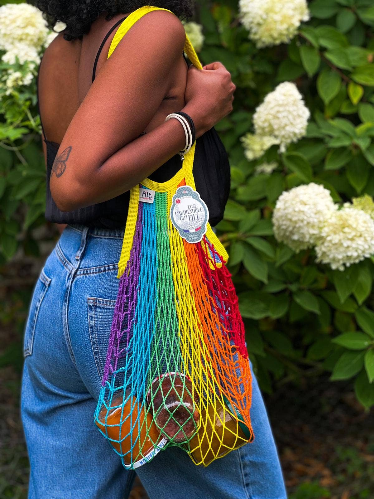 Net Shopping Bag Rainbow long handles