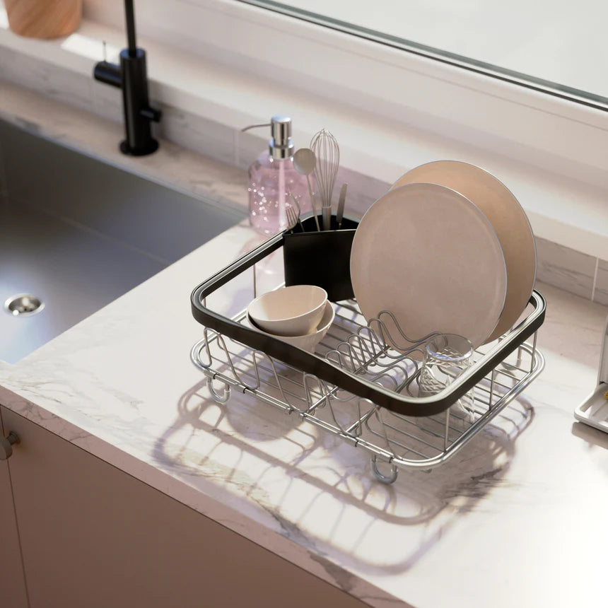 Umbra Sinkin Multi Use Dish Rack - Black-Nickel