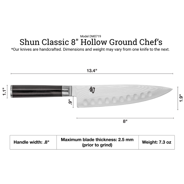 Shun Classic - Chef's Knife Hollow Ground 8"
