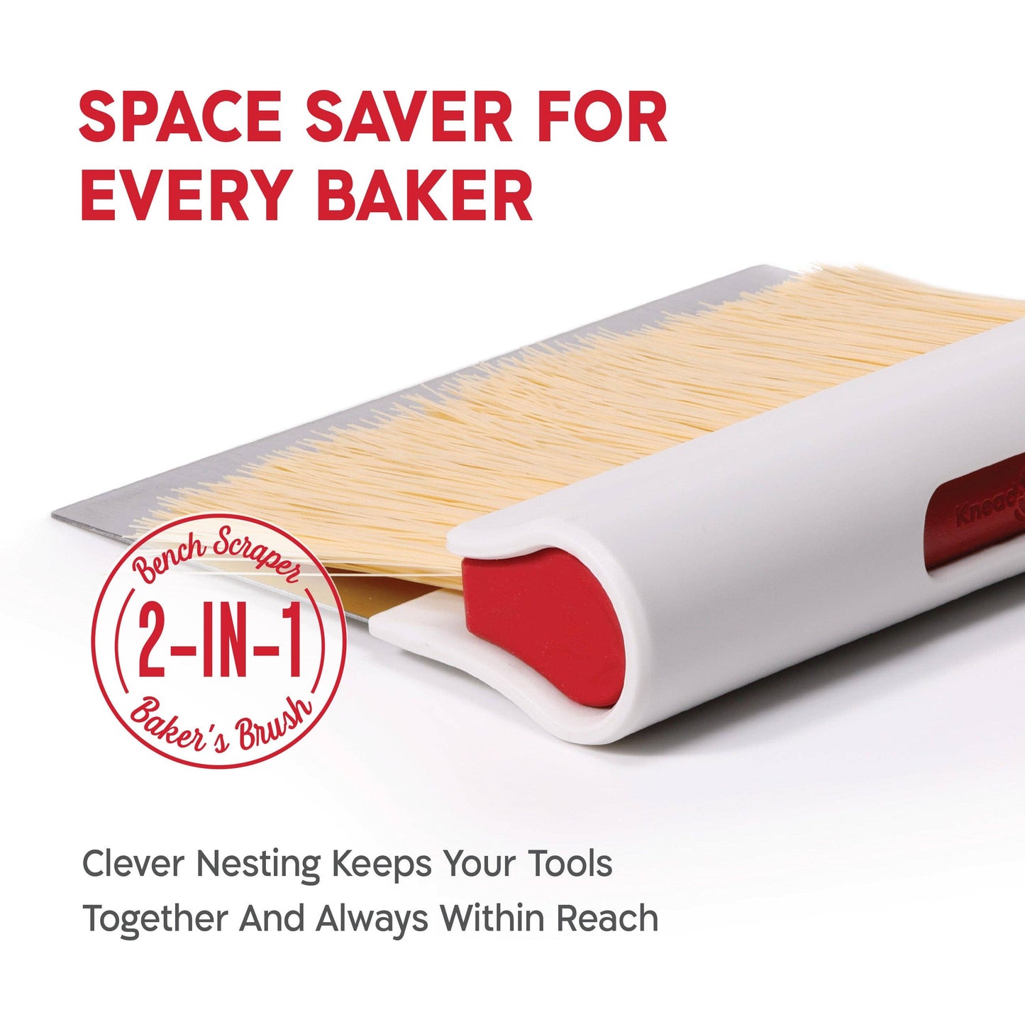 KneadAce Bench Scraper and Baker's Brush White / Red