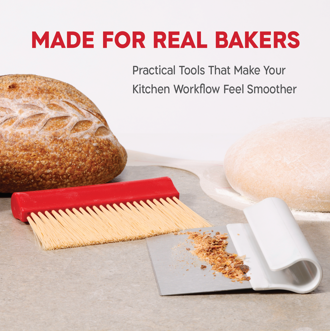 KneadAce Bench Scraper and Baker's Brush White / Red