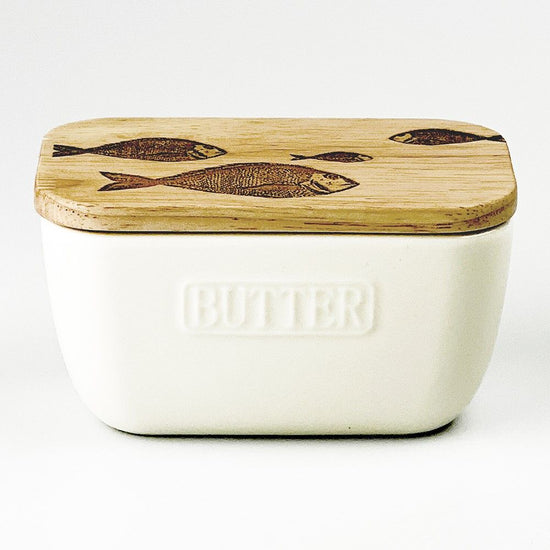Butter Dish - Fish Repeat White