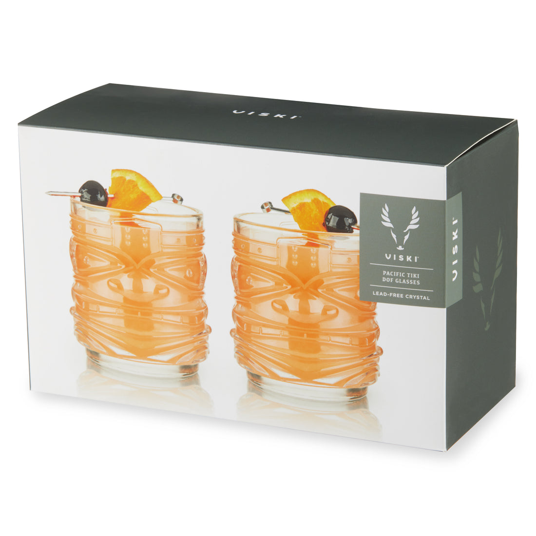 Viski Crystal Tiki Lowball Tumblers Pacific S/2 - 12oz