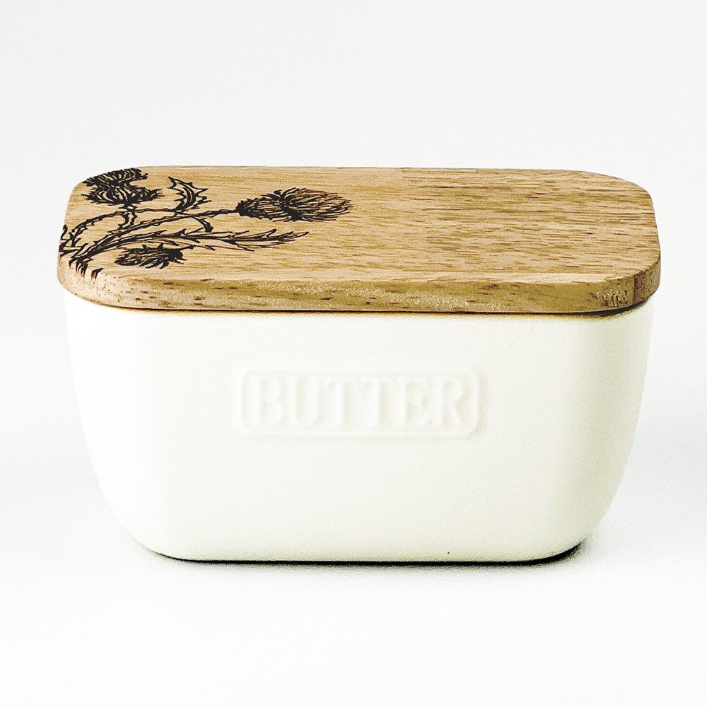 Butter Dish - Thistle Trio White