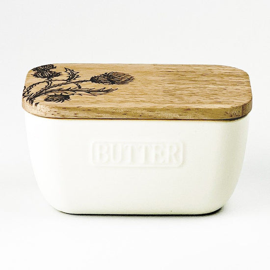 Butter Dish - Thistle Trio White