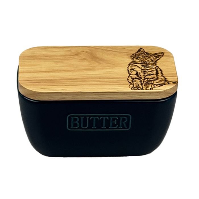 Butter Dish - Tabby Cat Blue