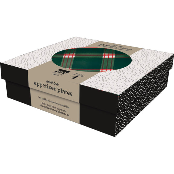 Stamped Appetizer Plate 6in S/4 - Holiday Plaid (40% OFF *FINAL SALE*)