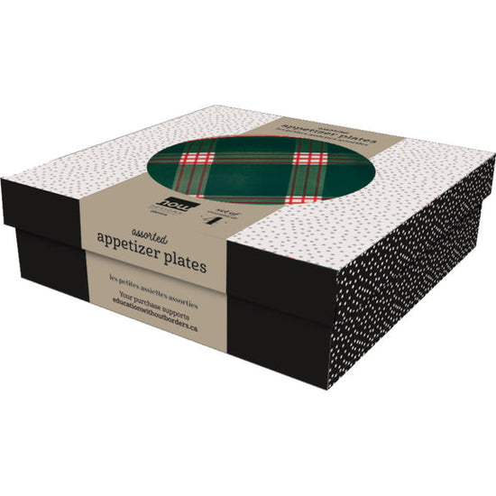 Stamped Appetizer Plate 6in S/4 - Holiday Plaid (40% OFF *FINAL SALE*)