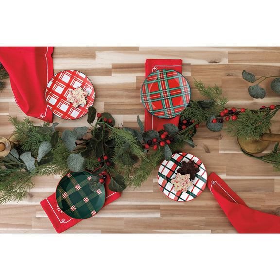 Stamped Appetizer Plate 6in S/4 - Holiday Plaid (40% OFF *FINAL SALE*)