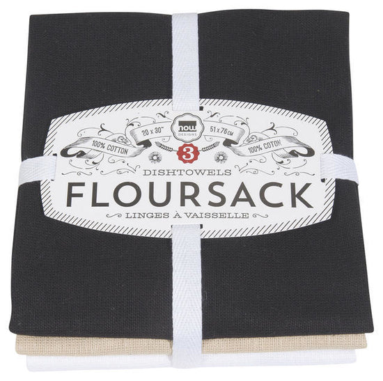 Floursack Dishtowel Set/3 - Black/Oyster/White