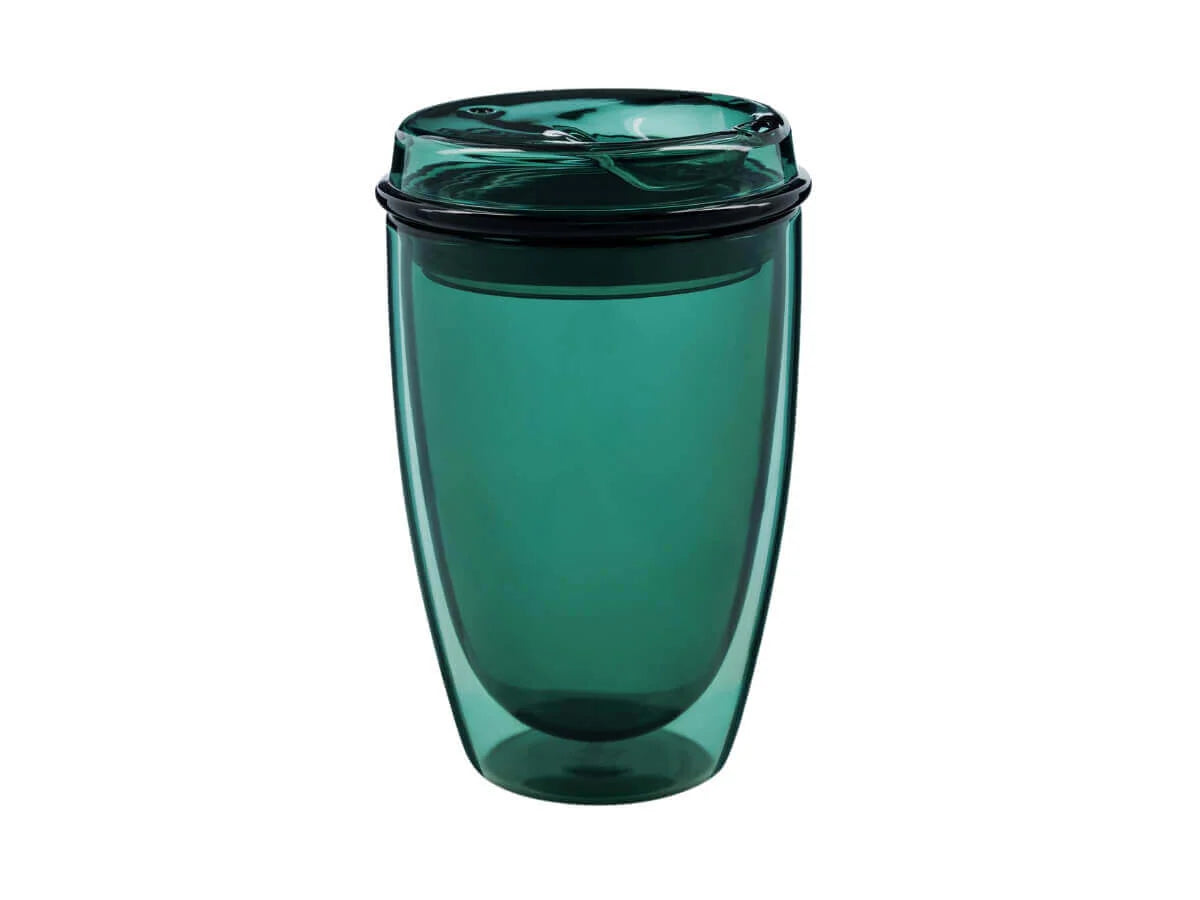 12oz Teal Good Cuppa Double Wall Glass Takeaway Cup
