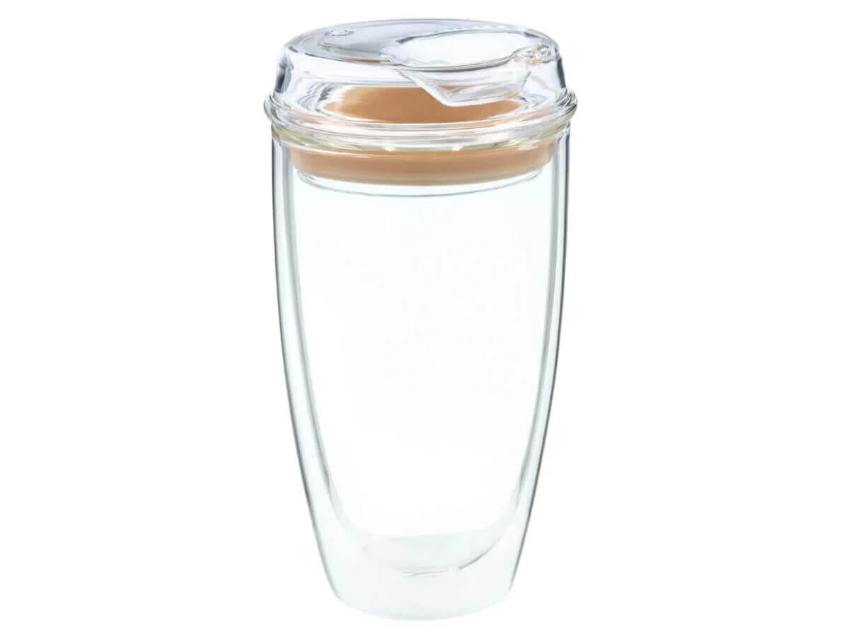 16oz Clear Good Cuppa Double Wall Glass Takeaway Cup