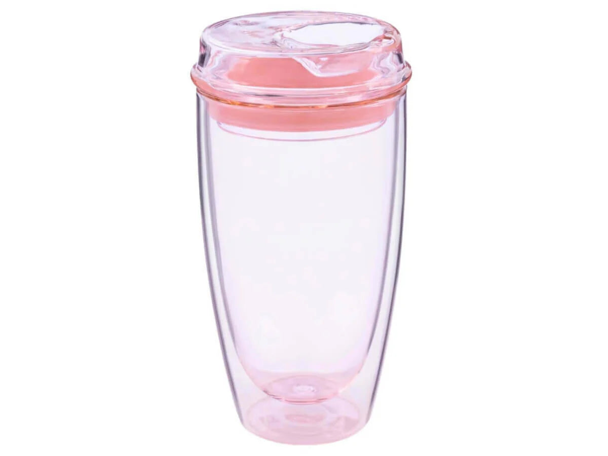 16oz Pink Good Cuppa Double Wall Glass Takeaway Cup