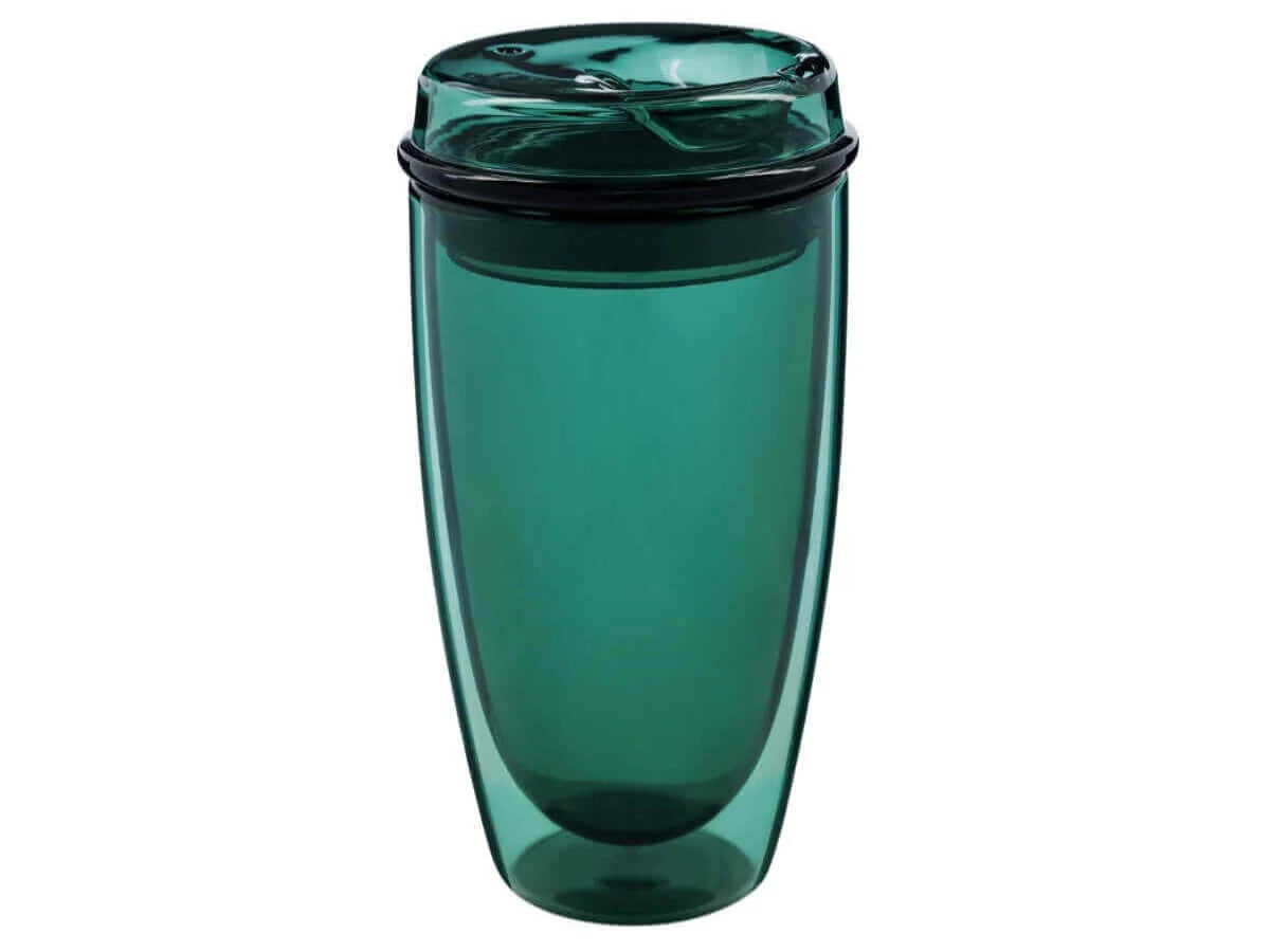 16oz Teal Good Cuppa Double Wall Glass Takeaway Cup
