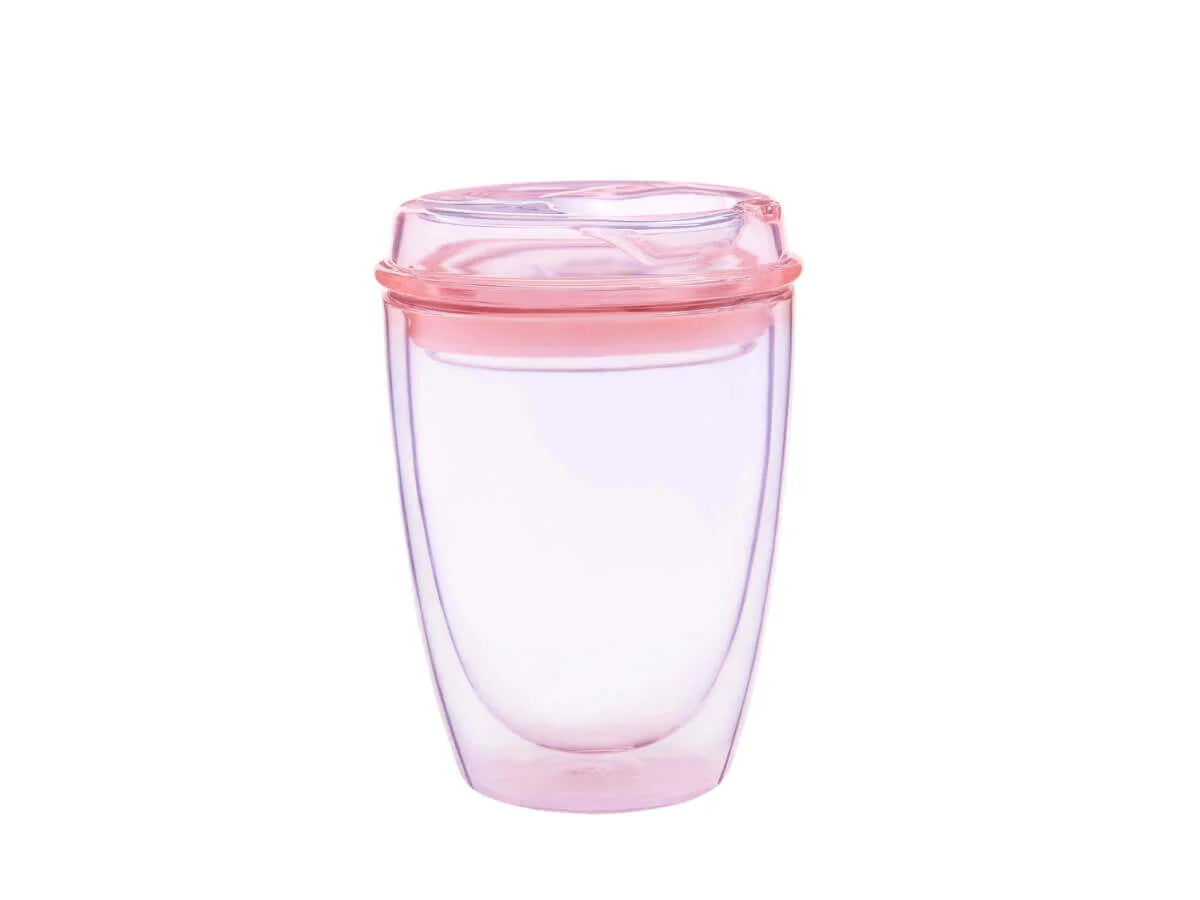 8oz Pink Good Cuppa Double Wall Glass Takeaway Cup
