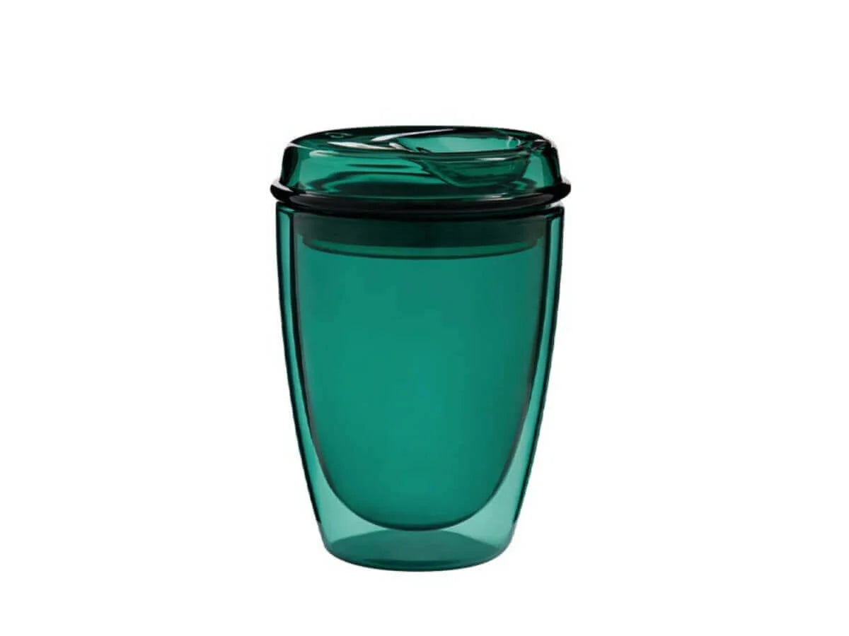 8oz Teal Good Cuppa Double Wall Glass Takeaway Cup