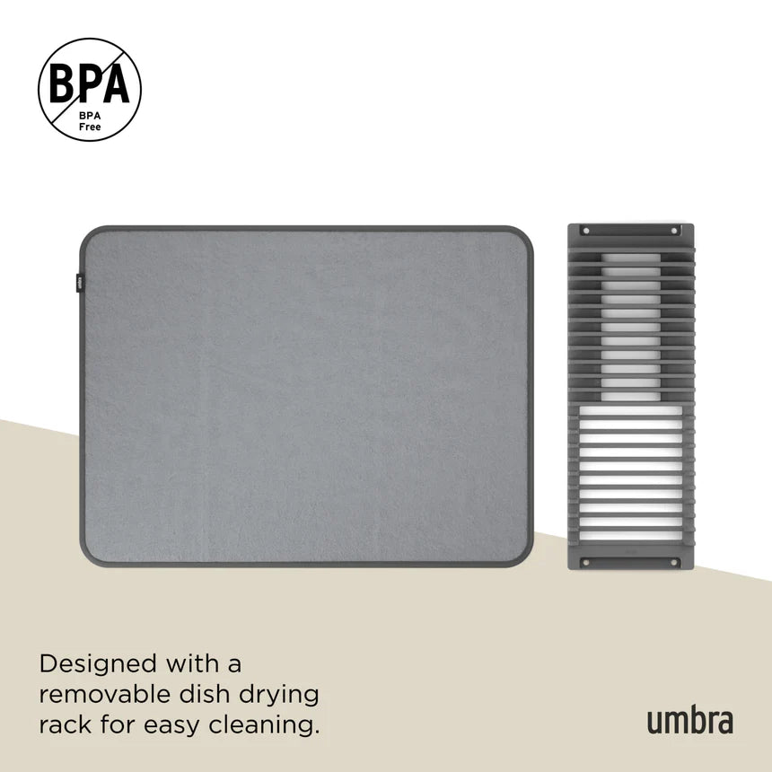 Umbra UDry Dish Drying Rack with Mat - Charcoal