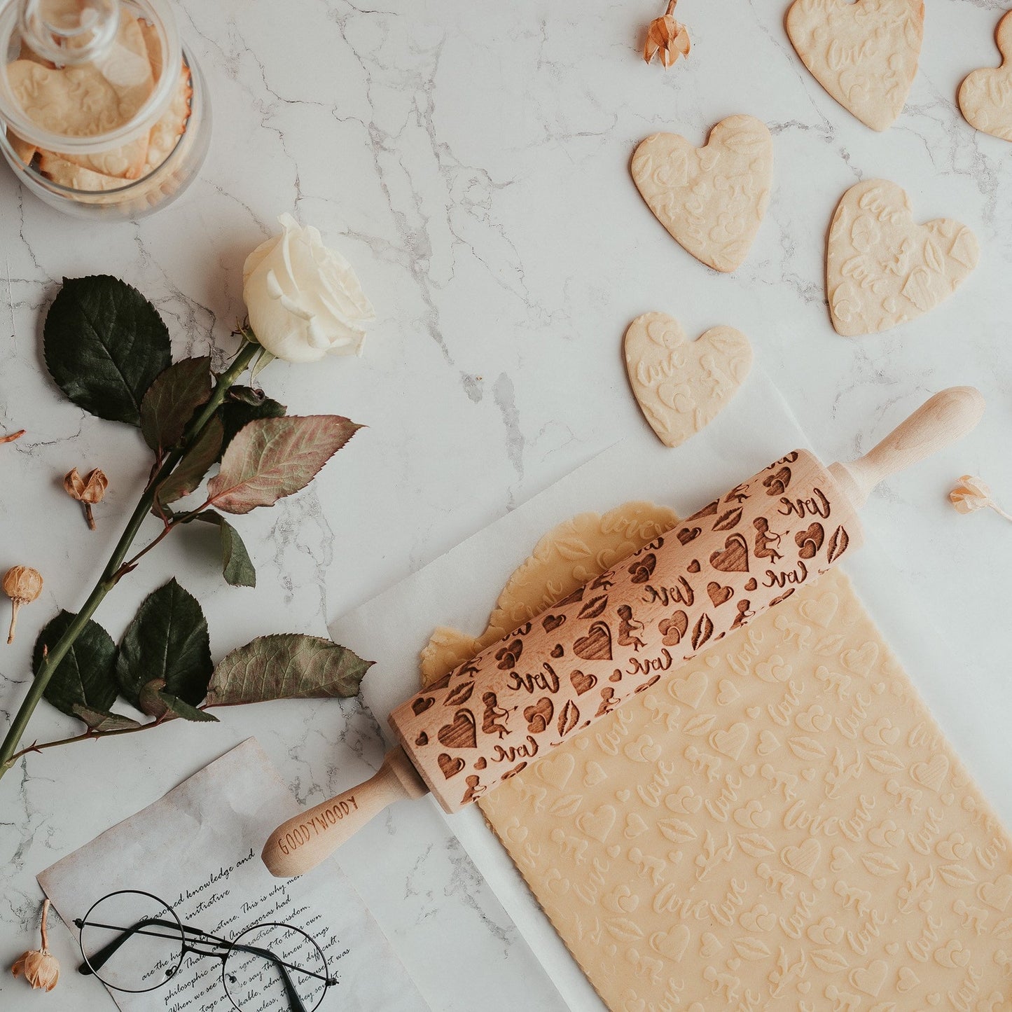 Embossed Rolling Pin - Hearts