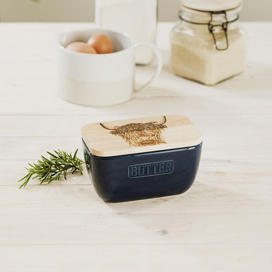 Butter Dish - Highland Cow Blue