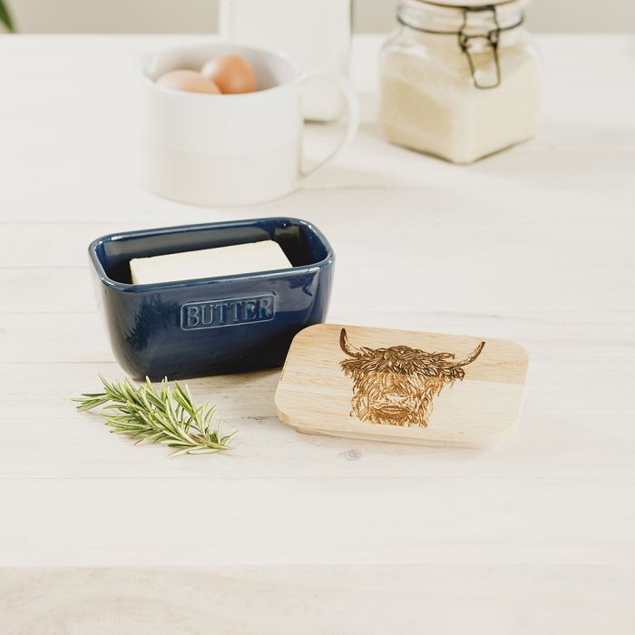 Butter Dish - Highland Cow Blue