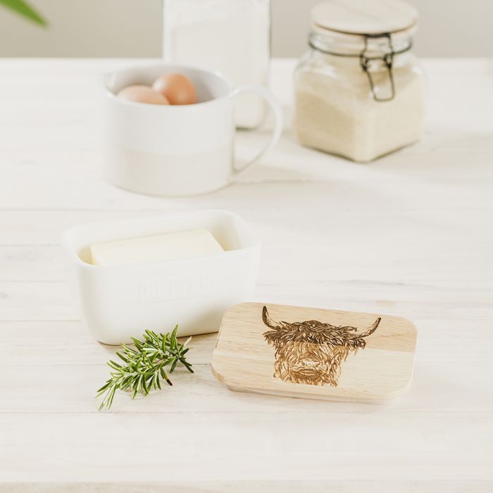 Butter Dish - Highland Cow White