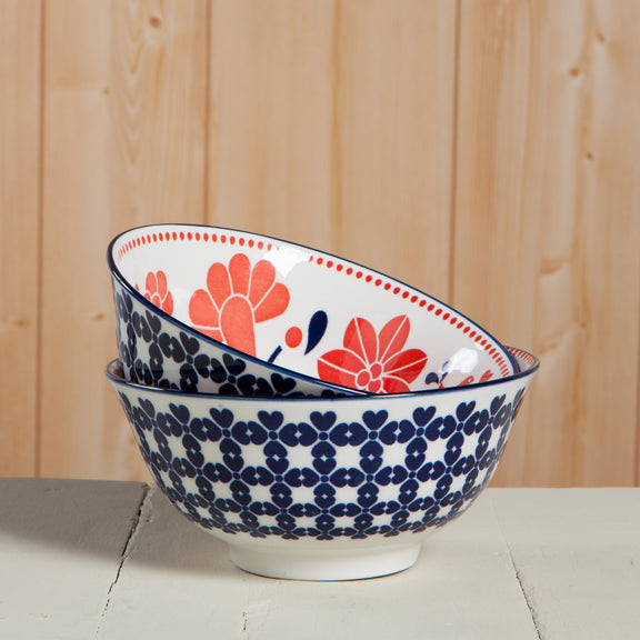 Bowl Stamped 6" - Red Navy Bird