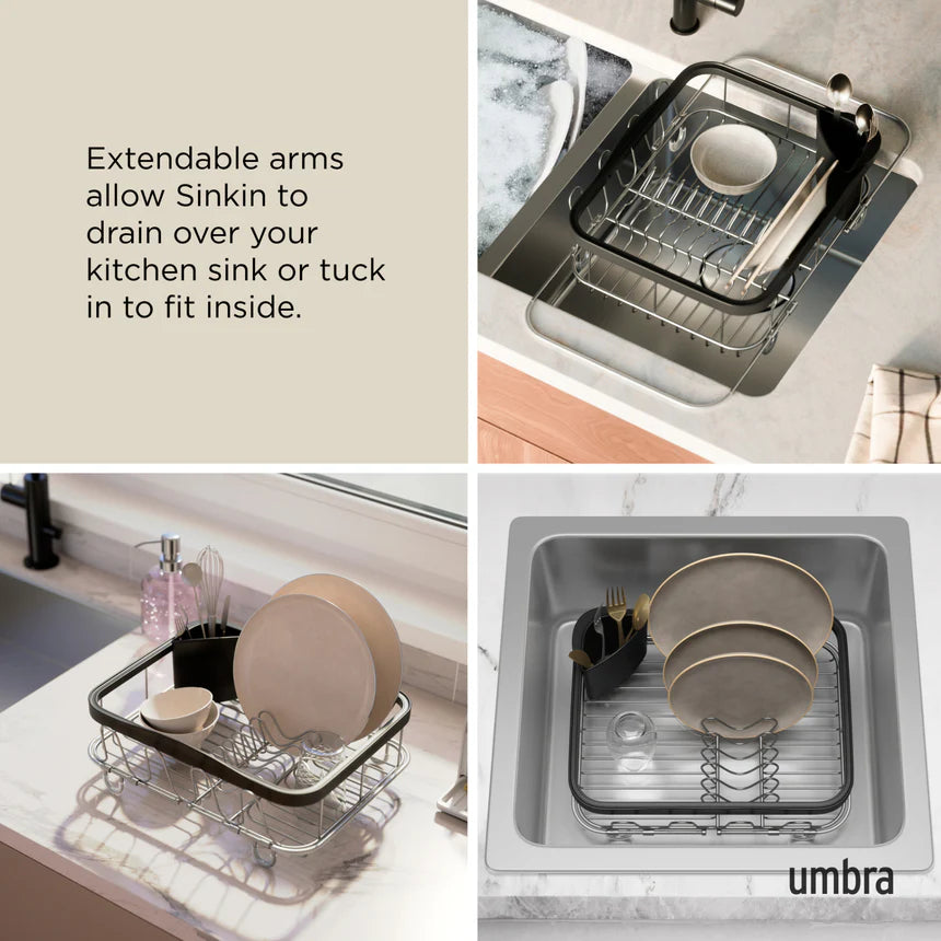 Umbra Sinkin Multi Use Dish Rack - Black-Nickel