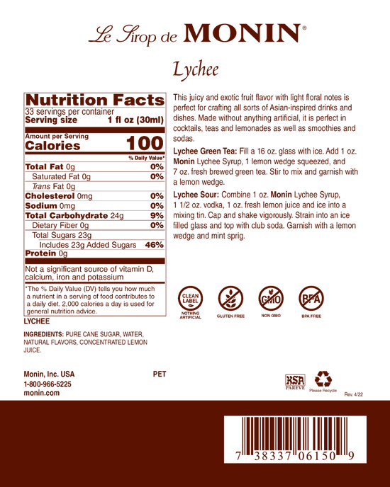 Monin Syrup - Lychee 1 litre