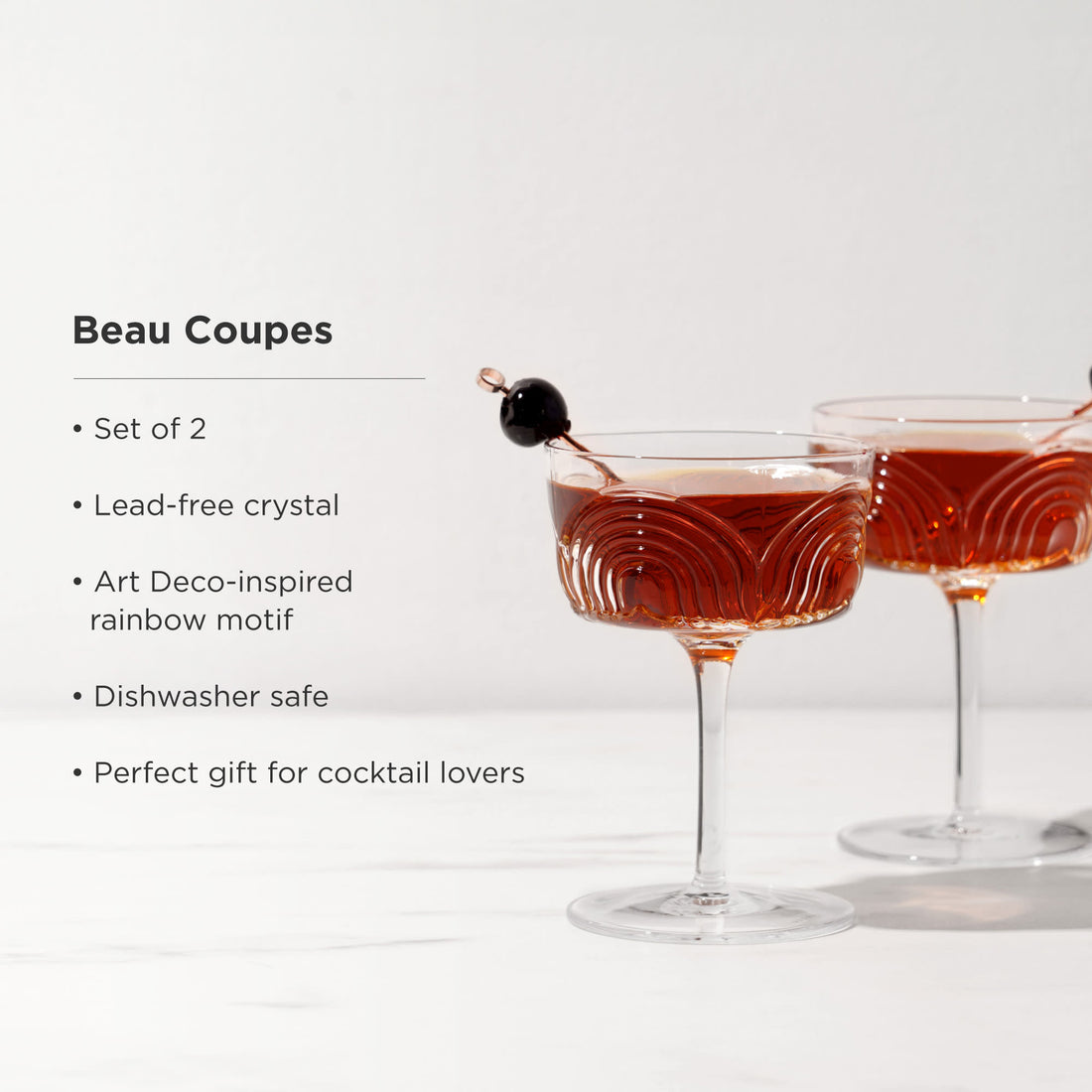 Viski Crystal Deco Beau Cocktail Coupes - 7.5oz/222ml