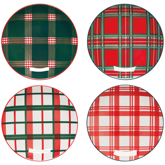 Stamped Appetizer Plate 6in S/4 - Holiday Plaid (40% OFF *FINAL SALE*)